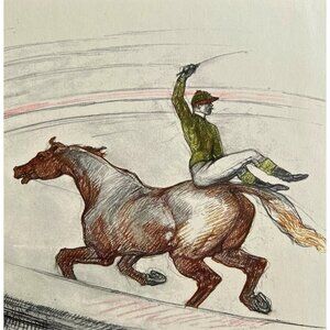 Toulouse Lautrec Jockey At The Circus 1967 Art Lithograph Matted Art Print